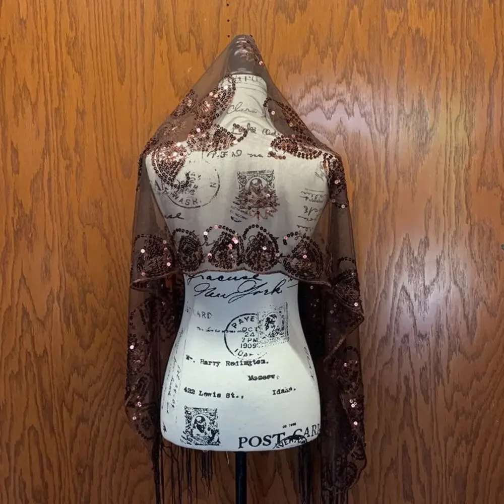 Mantilla Veil Chalina Wrap Sequin Brown - Picture 4 of 8